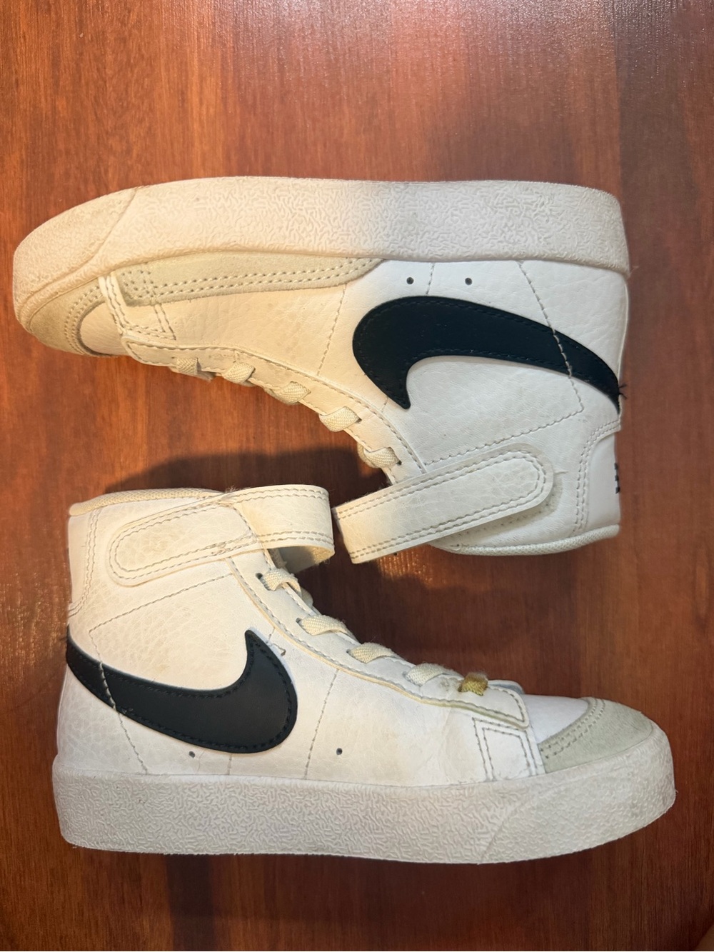 Kids High-Top Sneakers in Cream with Black Swoosh